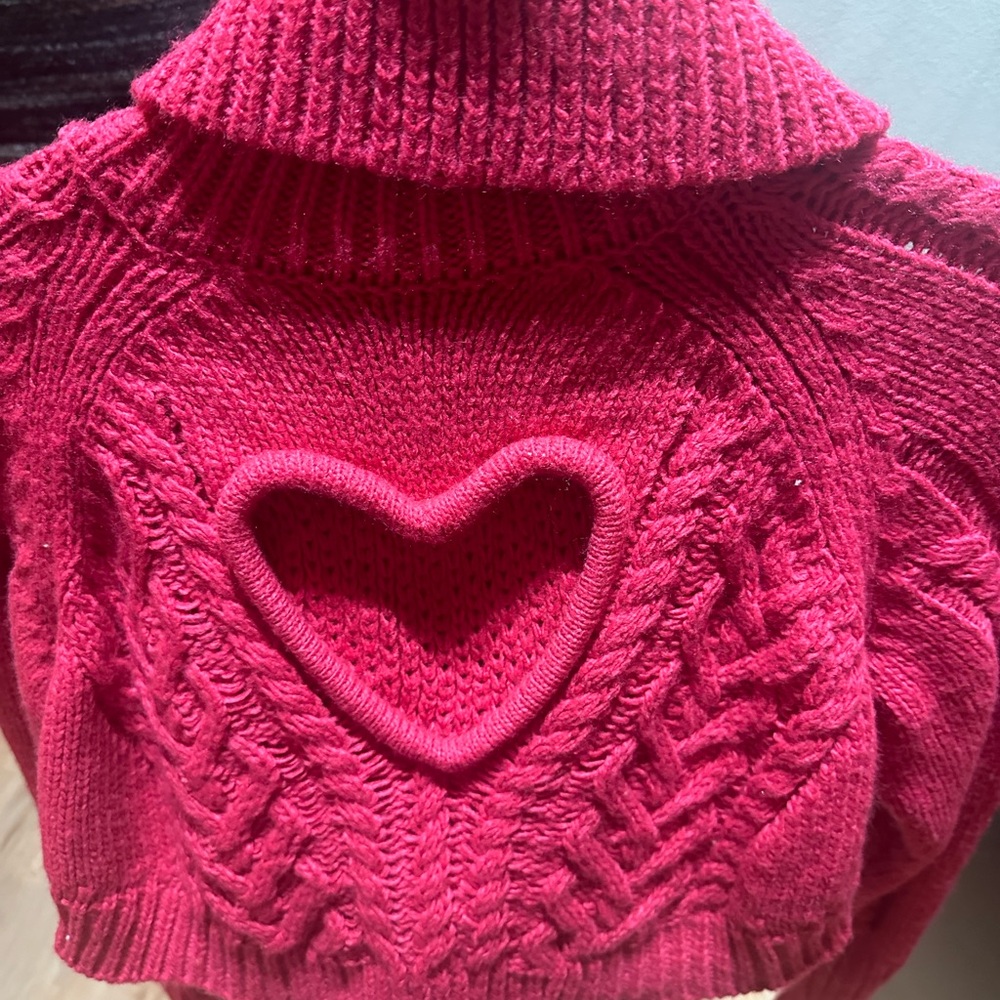 For Love And Lemons Fuchsia Heart Cable Knit Sweater